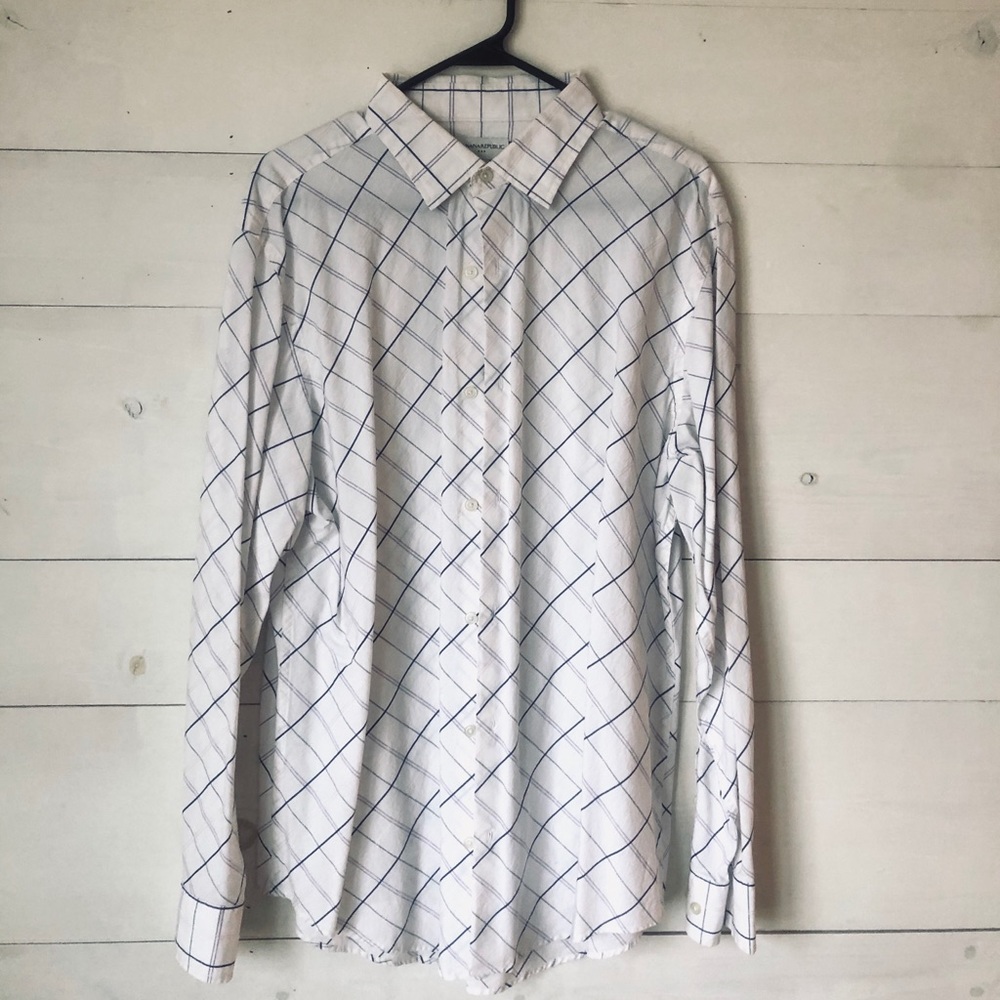 Men’s Long White Striped Long Sleeve Dress Shirt